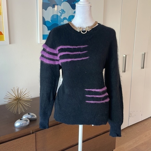 Angora Rabbit 🐇 Wool Spree 3d vintage black and purple sweater sacks fifth ave - Picture 3 of 7